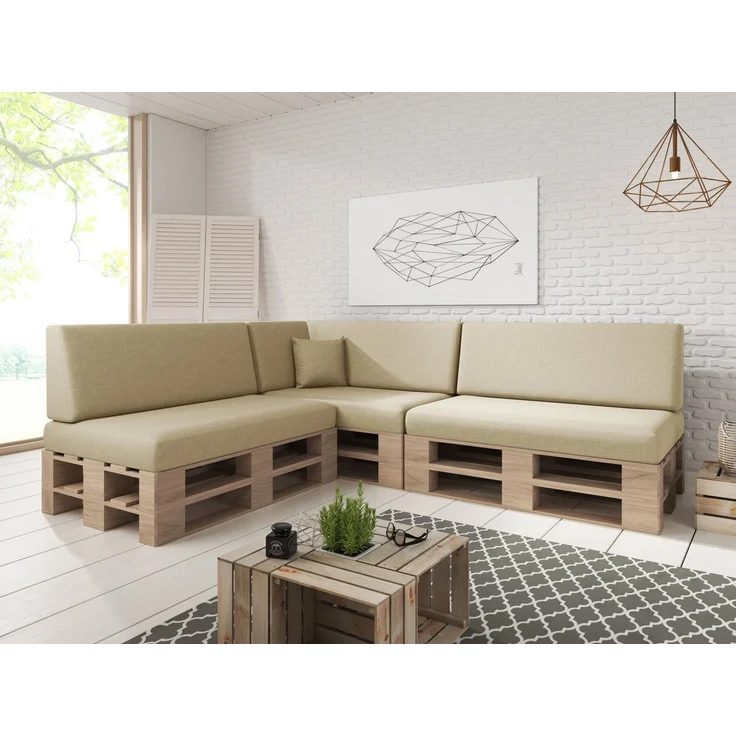 sunnypillow Palettenkissen mit abnehmbarem Bezug Kaltschaum Palettenauflage Palettenpolster Palettensofa Sitzkissen Rückenlehne Indoor Outdoor 8er Set 120x80 Cremefarben – Bild 2