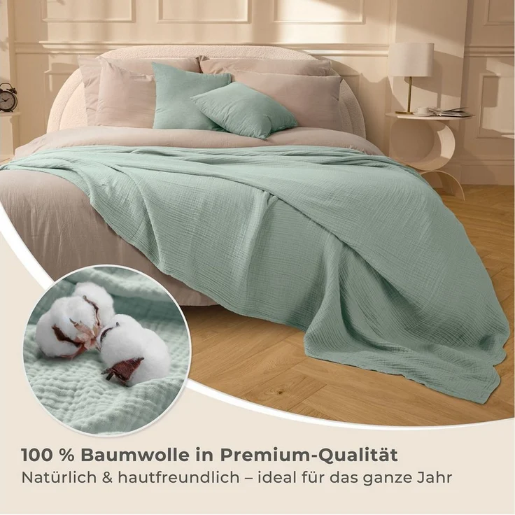 Laynenburg Tagesdecke Musselin aus 100% Baumwolle – Baumwolldecke, Kuscheldecke, Wohndecke als Sommerdecke, Bett-Überwurf, Couch-Überwurf, Sofa-Decke – Bild 3