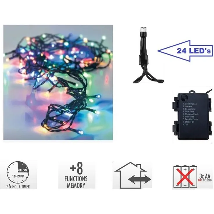 24/48 LED Kette Multi Color Batteriebetrieb 6h Timer 8 Funktion Indoor Outdoor 24 LED MC 1.8 m Batterie