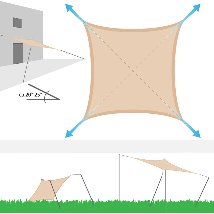 3x5m UV Sonnensegel Sonnenschutz Atmungsaktiv Ivory – Bild 4