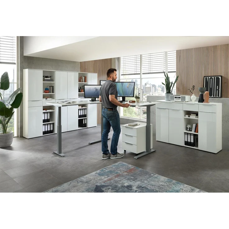 10-tlg. Komplettbüro SANTORIN Weiß & Glas – inkl. Eckschreibtisch – Bild 3