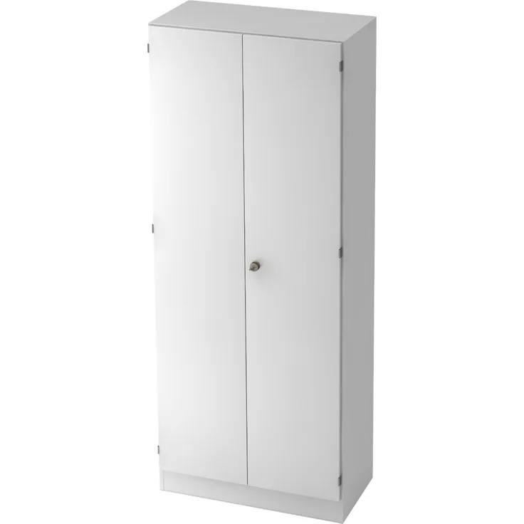 bümö office Kleiderschrank Holz abschließbar mit Spiegel, Büroschrank 80 cm breit in weiß - Flur Schrank als Garderobe für Jacken, Taschen & Co. im Arbeitszimmer - Büro Schrank, 6200-W-W-SG