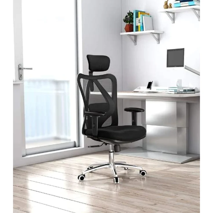 SIHOO Bürostuhl Ergonomischer Schreibtischstuhl, Drehstuhl hat Verstellbarer Lordosenstütze, Kopfstütze und Armlehne, Höhenverstellung und Wippfunktion, Rückenschonend, Bis 150kg/330LB Belastbar – Bild 11