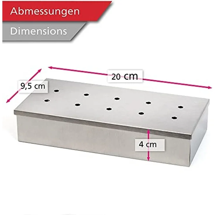 Wenco Premium Räucherbox, 20 x 9,5 x 4 cm, Edelstahl, Hitzebeständig, Smokebox für Gasgrill und Holzkohlegrill, Silber – Bild 3