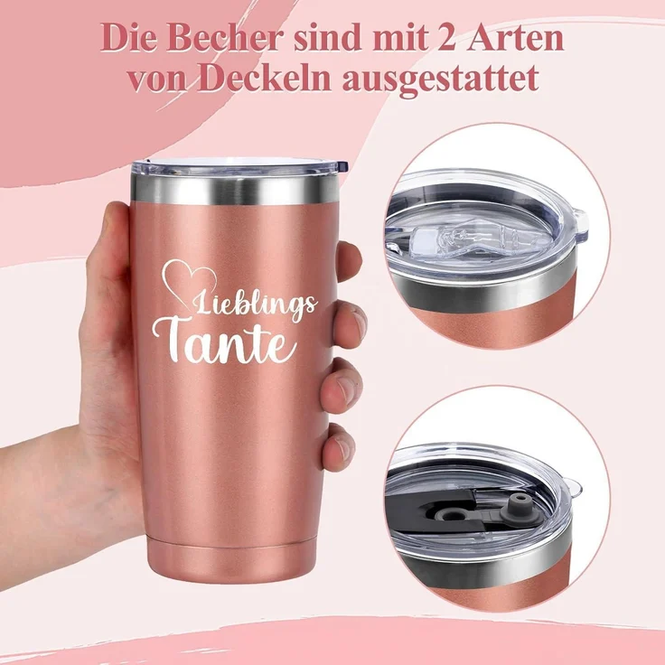 Livole Tante Geschenke Weihnachten Geburtstag,Thermobecher 600ml Edelstahl – Bild 5