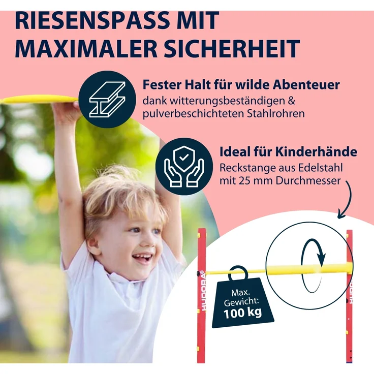 Hudora 64000 'Turn-Reck Fabian', ab 6 Jahren, bis 100 kg belastbar, rot/blau – Bild 6