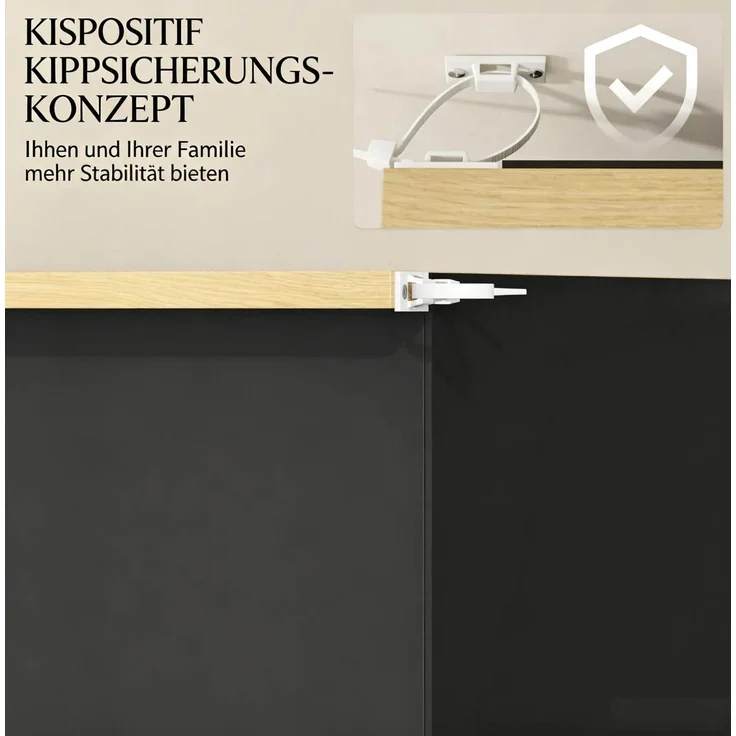 DESVIAE Garderobenschrank Schwarz aus Spanplatte – 72x112x26 cm – 3 Klapptüren – Bild 5