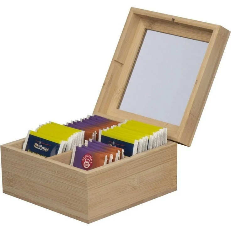 Macma Teebox Teeaufbewahrungsbox aus Bambus mit Glasdeckel für 40 Teebeutel – Bild 2
