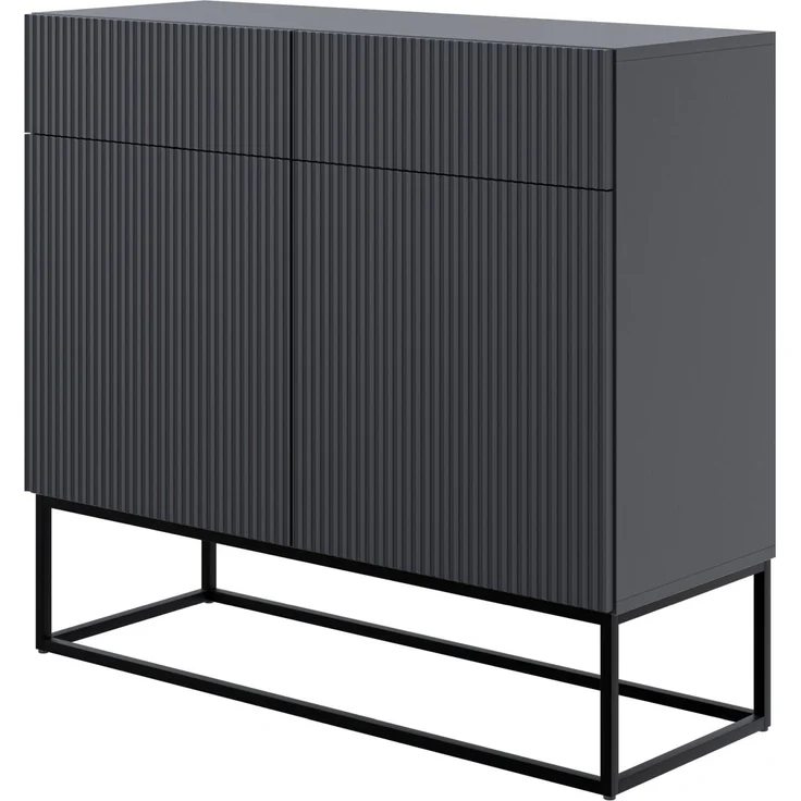 Selsey 'Veldio' Sideboard 2-türig mit Schubladen, schwarz mit Metallgestell, ca. 90 x 100 x 38 cm – Bild 1