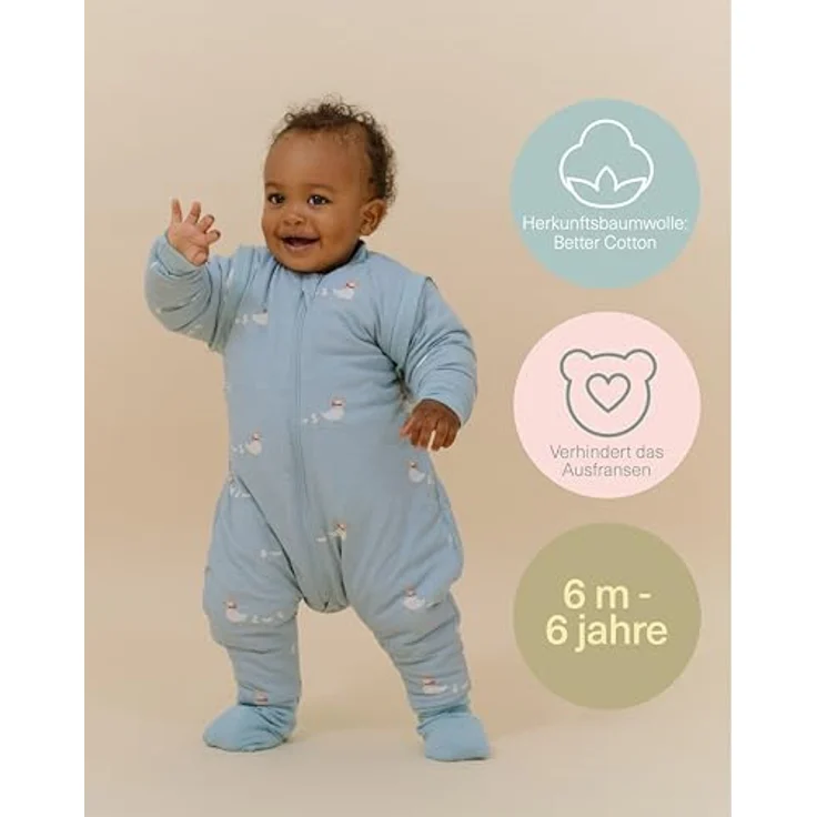 molis&co. Baby-Schlafsack mit Füßen, abnehmbare Ärmel und Socken. 2.5 TOG. Ideal für die Übergangszeit und den Winter. 100% Baumwolle (Oeko-TEX 100). (Duck Family, 117 cm (6 Jahre)) – Bild 6