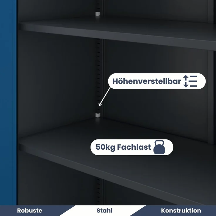 Aktenschrank abschließbar KADO - 3 Ebenen verstellbar, Flügeltüren | Metallschrank Werkstatt Mehrzweckschrank Büroschrank aus Stahl Werkzeugschrank, 93x90x40cm Anthrazit-Blau – Bild 4