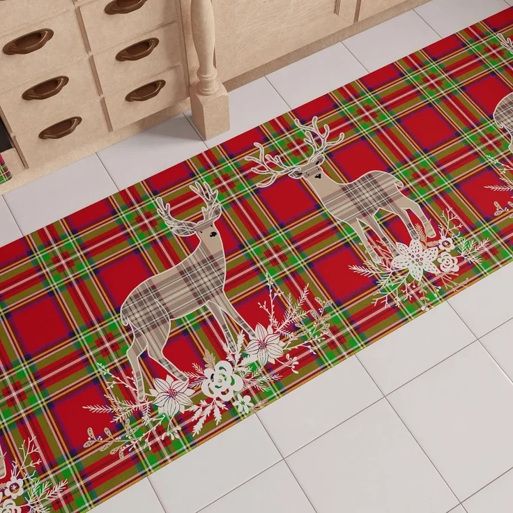 PETTI Artigiani Italiani - Weihnachts-Küchenläufer, Rutschfester und waschbarer Weihnachts-Küchenteppich, Weihnachtsteppich 52x140 cm, Beiges Rentier, Made in Italy