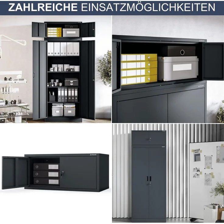 Schrankerweiterung Aktenschrank mit 2 Flügeltüren | Zusatzschrank für Büroschrank Extraschrank Stahl Mehrzweckschrank klein Werkstatt, 38x80x40cm Anthrazit – Bild 6