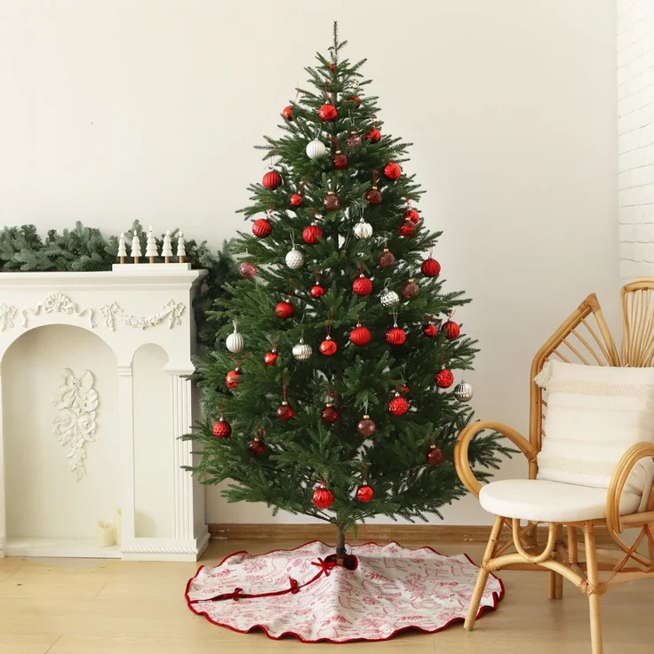 Weihnachtsbaumdecke Beidseitig bedruckte Weihnachtsbaumdecke Rund Rot Christbaumrock Weiß – Bild 3