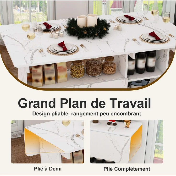 Klapptisch aus MDF, 3-in-1 mit Stauraum & Rollen, 110x70x80 cm, Weiß – Bild 7