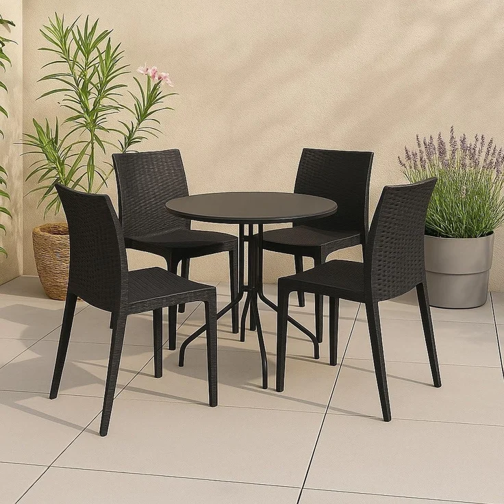 Dmora - Set mit 4 Gartenstühle Palizzolo, Platzsparende Outdoor-Stühle, Stapelbar, Ideal für Garten und Terrasse, Made in Italy, 42x48 h81 cm, Anthrazit – Bild 1