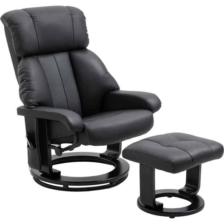 MELAYR, Relaxsessel mit Hocker, drehbarer Fernsehsessel mit Massagefunktion, Liegefunktion, 76 x 80 x 102 cm, Schwarz
