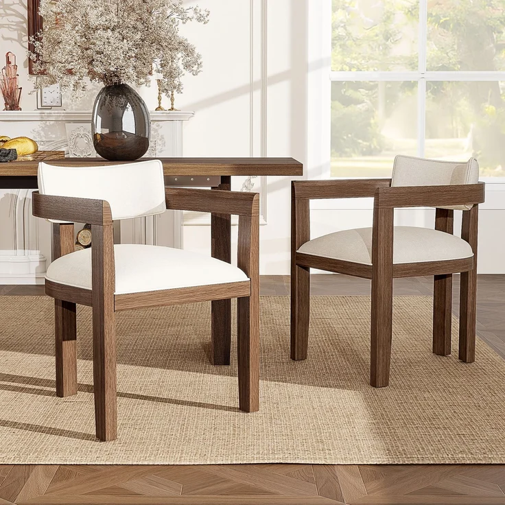 4 Esszimmerstühle aus Massivholz, bequem und atmungsaktiv, geeignet für Esszimmer, Wohnzimmer, Cafés, moderner Stil, Leinenstoff, Walnussholzfarbe--Nussbaum--57.5x60.5x78.5cm--YOUDENOVA – Bild 3
