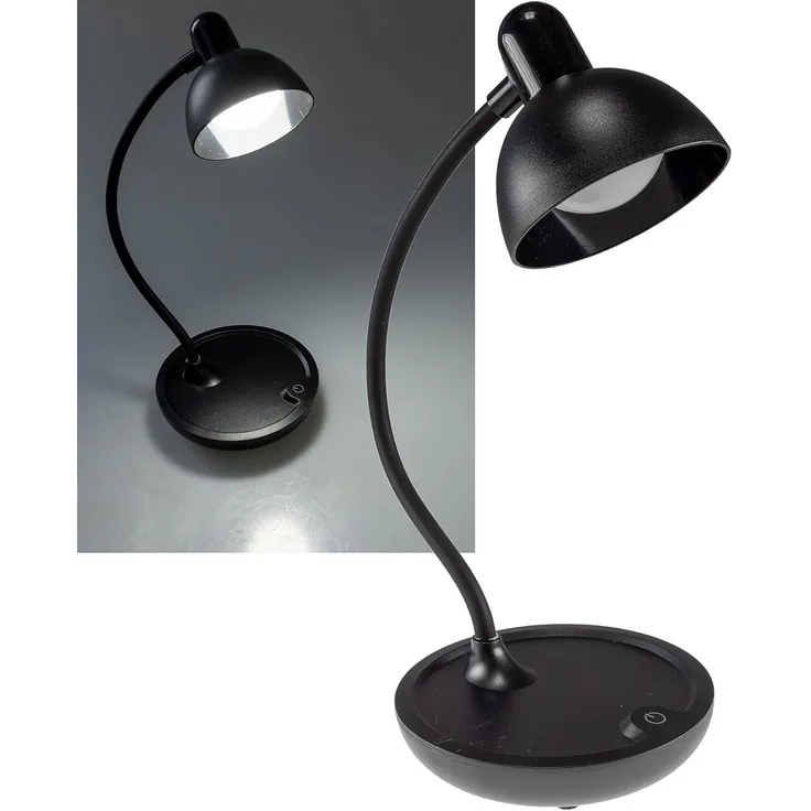 LED Tischleuchte mit Schwanenhals Batterie, dimmbar, warmweiß, Schwarz