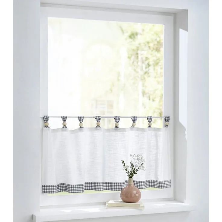 Kutti Scheibengardine Cottage Panneau (1 St), Schlaufen, halbtransparent, Kurzgardine Karo, Baumwolle, Schlaufen