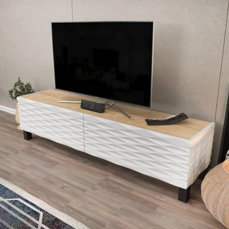 Hanah Home Traditional TV Stand, Sapphire & White, 149.2 x 35 x 38 cm | 100% Melamine Coated Particle Board, 18 mm Thick | Elegant Design for Living Room – Bild 3