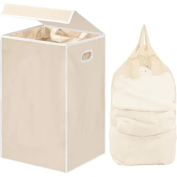 Simple Houseware Wäschekorb mit Deckel beige