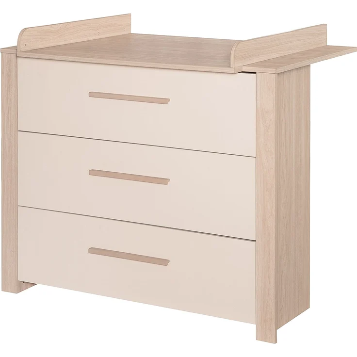 roba Wickelkommode Momo inkl. abnehmbarem Wickelaufsatz - Wickeltisch mit 3 Schubladen inkl. Metallgriffen - Holz cashmere / Dekor Tristan Eiche