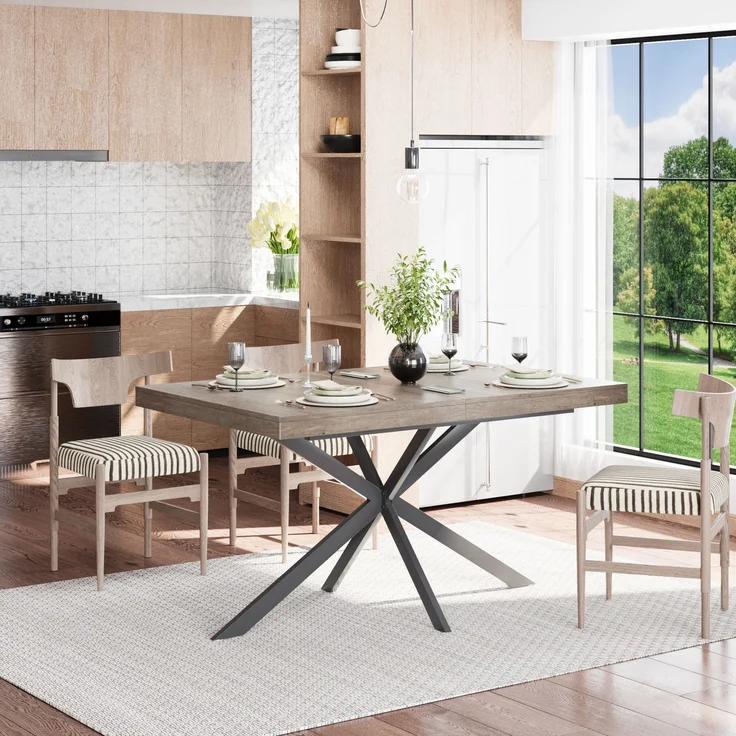 Abrihome Esstisch mit Ausziehfunktion und Stauraum, Grau, 180x80x76 cm – Bild 3