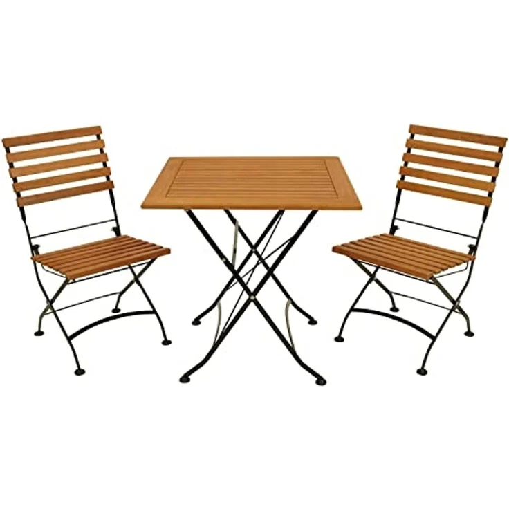 DEGAMO HOFGARTEN I Garten-Klappgarnitur 3-teilig, Stahl + Akazie, schwarz/braun, Tisch 75x75cm – Bild 1