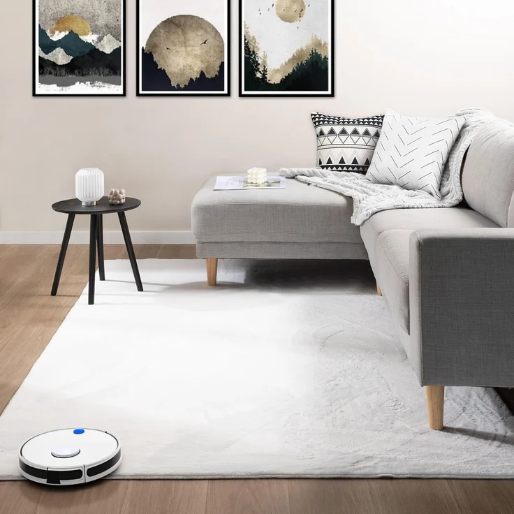 VIMODA Teppich Wohnzimmer Schlafzimmer Flauschig, kurzflorig – waschbar und Fußbodenheizung geeignet,Farbe:Creme;Maße:160x220 cm – Bild 1