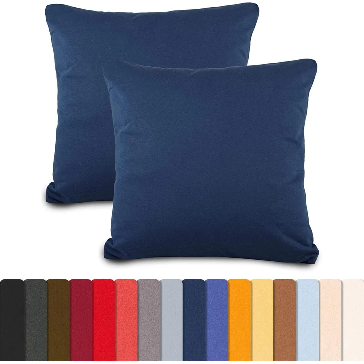 aqua-textil Classic Line Kissenbezug 2er-Set 80x80 cm dunkel blau Baumwolle Kissen Bezug Kissenhülle, Kopfkissenüberzug, Pillowcase, Bettkissen, Kopfkissenbezug, Reißverschluss Jersey – Bild 1