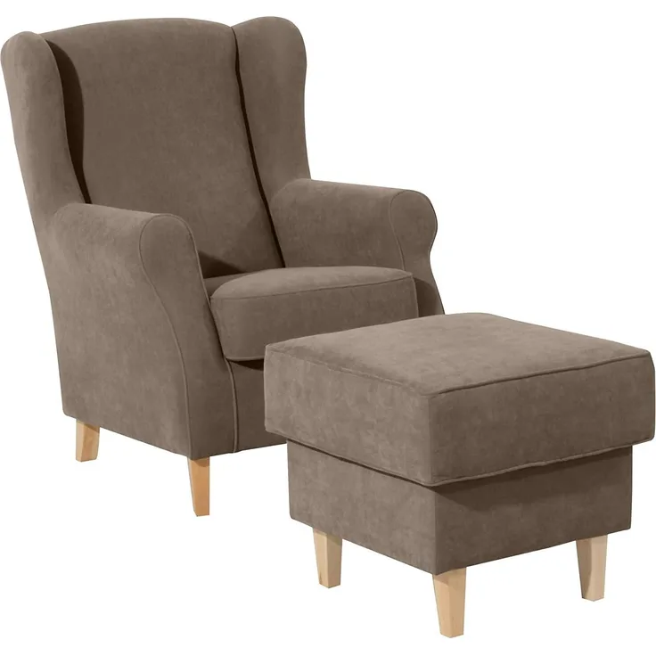 Ohrensessel Karlen Bezug Veloursstoff Buche natur / sahara 22048