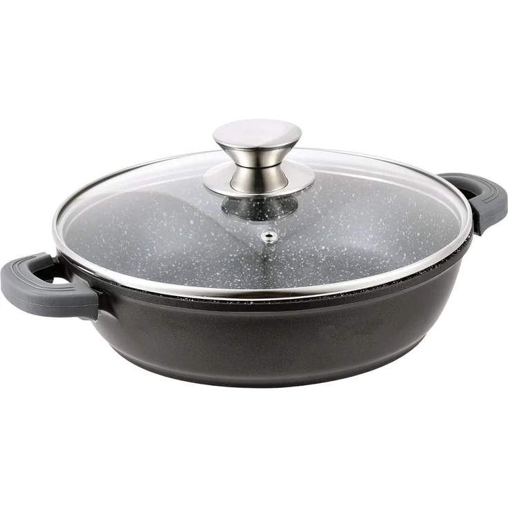 Cheffinger Schmorpfanne mit Glasdeckel, Aluguss schwarz, Ø 32 cm – Bild 1