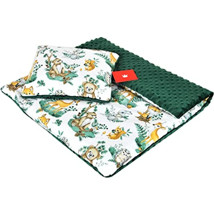 Kinderdecke BABYLUX Babydecke MINKY 2Set Kuscheldecke Decke 75 x 60cm Kinderwagen, BabyLux, MP123 - Grün + Wald Tiere – Bild 3