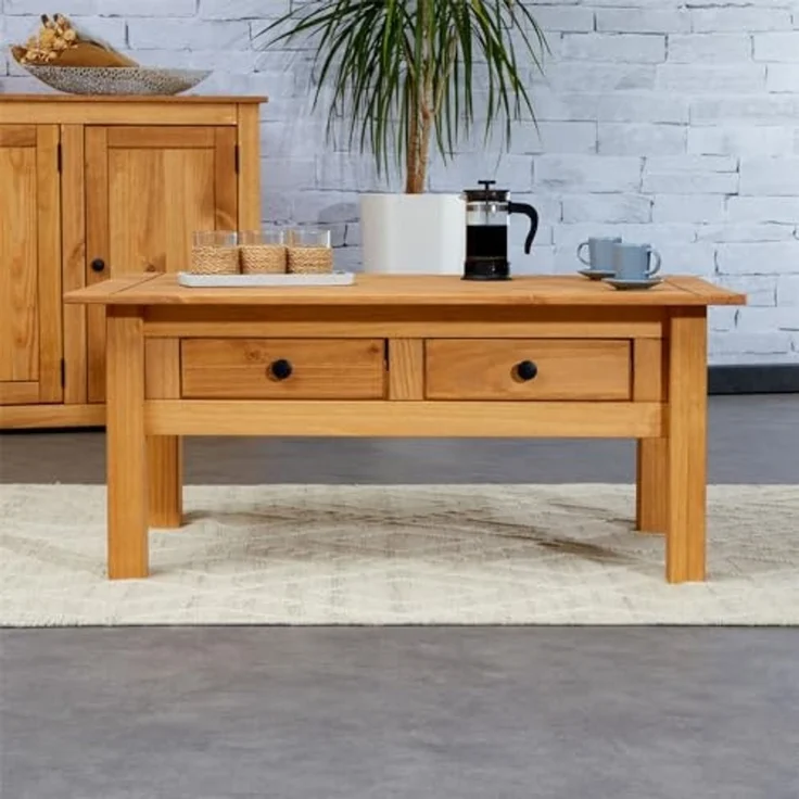 IDIMEX Couchtisch CANCUN, Wohnzimmertisch aus Kiefer Massivholz mit 2 Schubladen Landhaus – Bild 3