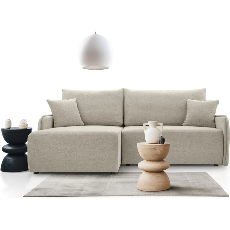 Selsey 'Netarro' Ecksofa mit Schlaffunktion, Bettkasten und Chenille-Bezug, beige, links – Bild 2