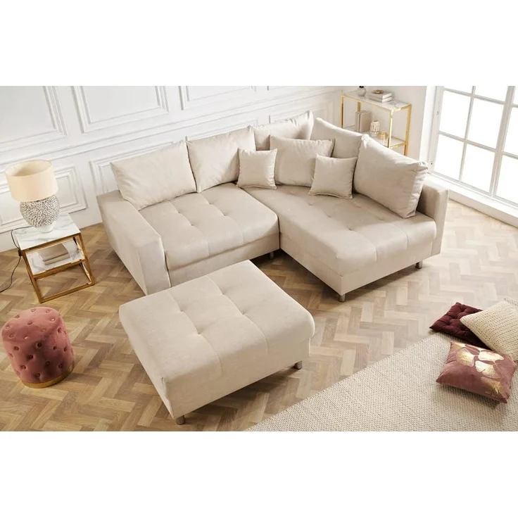 riess-ambiente Ecksofa KENT 220cm champagner beige, Einzelartikel 1 Teile, Wohnzimmer · Samt · L-Form · Ottomane beidseitig · Modern Design – Bild 3