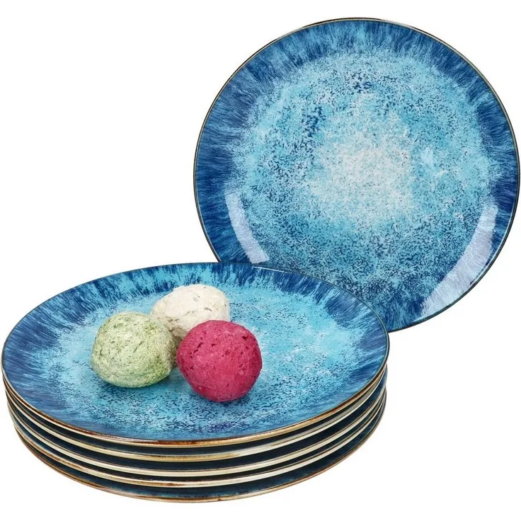 MamboCat Speiseteller Marina 6er Set Speiseteller Ø27cm Porzellan Platte blaue Essteller