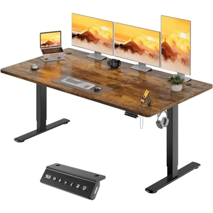 JUMMICO Höhenverstellbarer Elektrischer Schreibtisch 180x80 cm mit USB Ladeanschluss, Schreibtisch Höhenverstellbar, Ergonomischer Steh-Sitz Tisch Braun