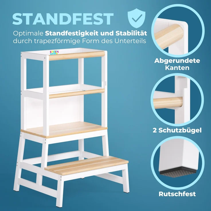 Spielwerk 'Lernturm Kinder', ab 2 Jahren, mit Tafel, Kiefernholz, Weiß, 93 x 49 x 51 cm – Bild 4