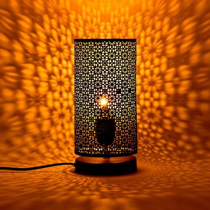 Marrakesch Tischlampe Tuza, 25cm große Nachttischlampe aus schwarzem Metall mit E27 Fassung, orientalisches Design für Wohnzimmer und Schlafzimmer – Bild 3