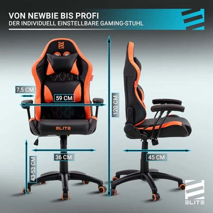 ELITE Pulse - Gaming Stuhl für Kinder - Kunstleder - Ergonomisch - Racer - Drehstuhl - Chair - Bürostuhl - Schreibtischstuhl - Gamer-Design (Schwarz/Blau) – Bild 4