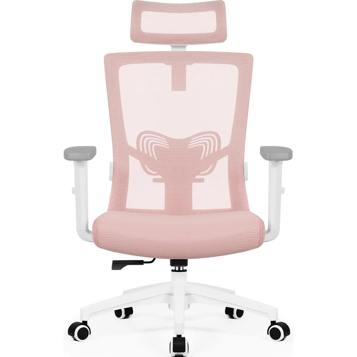 Daccormax Bürostuhl Ergonomisch, mit verstellbarer Kopfstütze, Lendenwirbelstütze & Wippfunktion, Mesh rosa, 70 x 70 x 128 cm – Bild 1