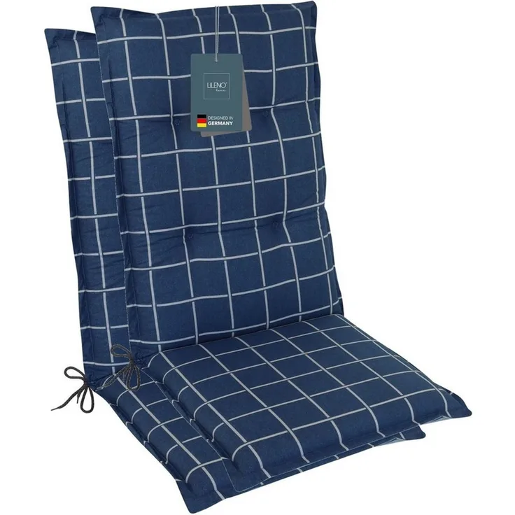 LILENO HOME Hochlehnerauflage Gartenstuhl Auflage, bequeme Sitzauflage für Gartenmöbel, Stuhlkissen, (2 St, 2er Set), Polsterauflage Yacht-Karo Dunkelblau, Sitzpolster für Klappstühle