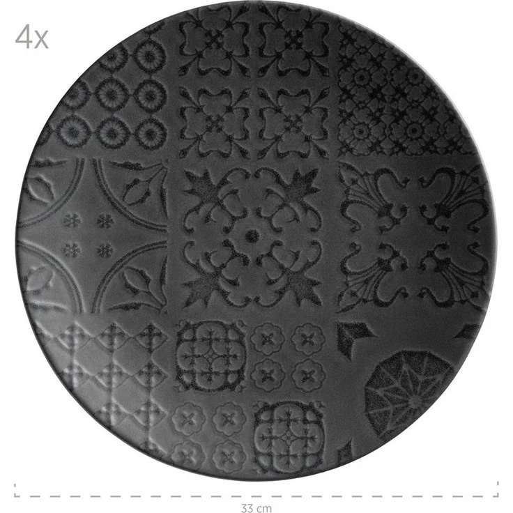 Große runde Platzteller in modernem Vintage Stil, Deko-Teller aus Keramik im 4er Set, ideal auch als Pizzateller und Servierteller, mit Matt-Finish – Bild 2