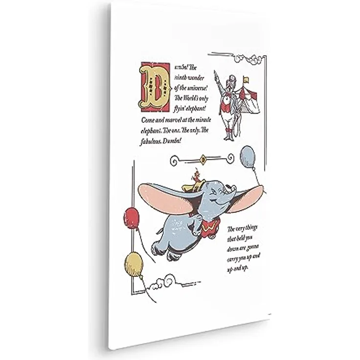 Komar Keilrahmenbild - Dumbo the Flying Elephant, Größe 40 x 60 cm, hochwertiges Wandbild für Kinderzimmer, Made in Germany, lichtecht und wasserfest