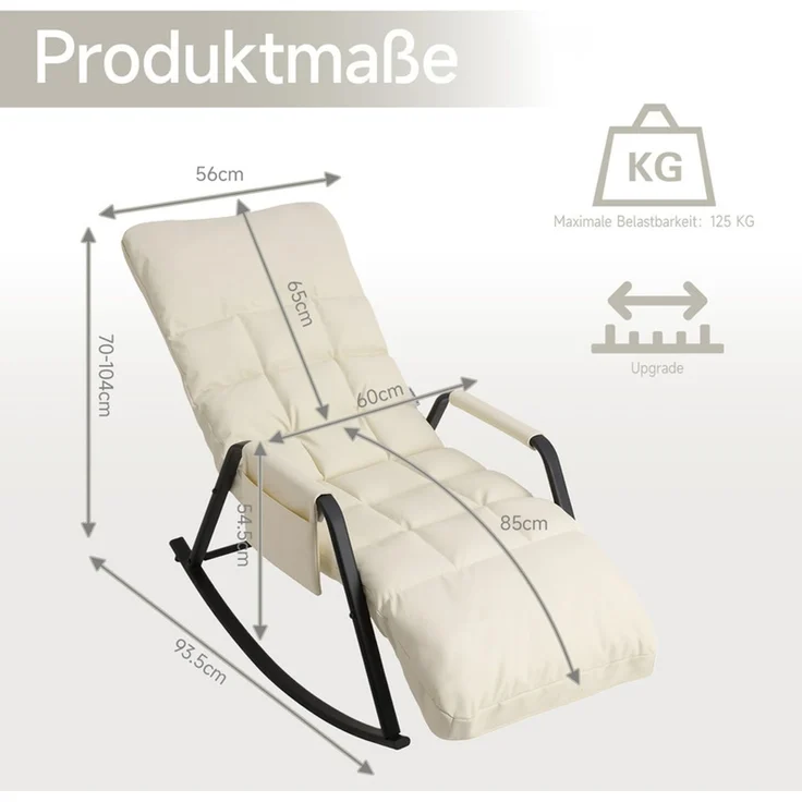 Home Nature Wohnkonzept Schaukelstuhl mit 5-fach verstellbarer Rückenlehne, Ergonomischer Relaxsessel, Lesesessel bis 160 kg, 104×56×93,5 cm, Kunstleder Cremeweiß – Bild 2
