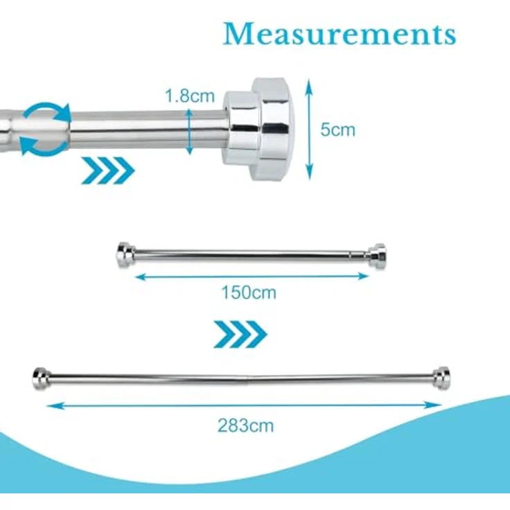 Intirilife Duschvorhangstange, Ø 1.8 mm, geklemmt, Edelstahl, Teleskop Duschstange Duschvorhangstange Ausziehbar Gardinenstange – Bild 5