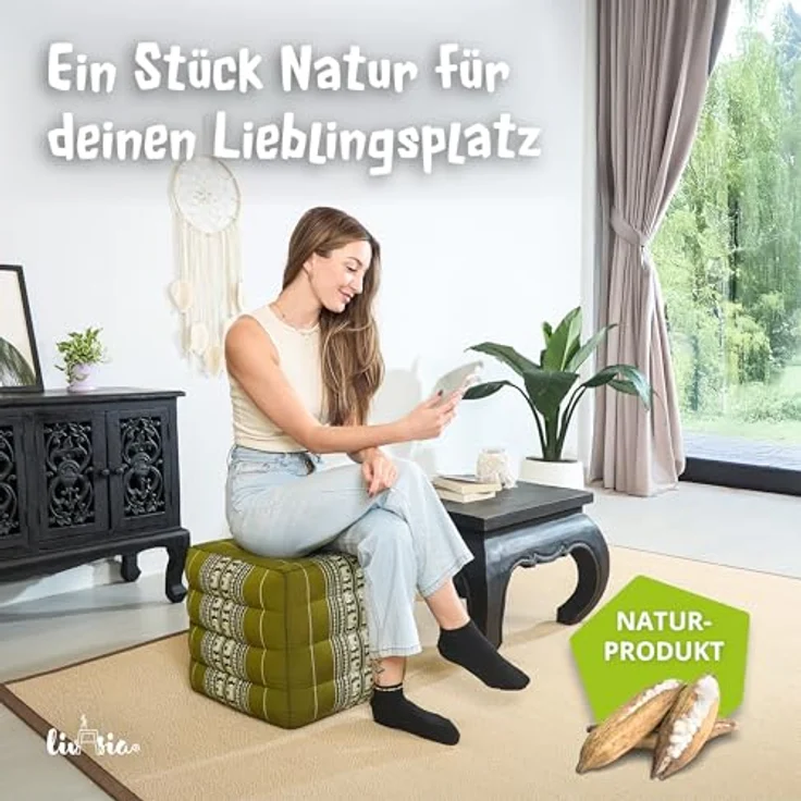 livasia Polsterhocker Würfelkissen, vegan und handgefertigt, 40x40x40cm, Kapok – Bild 4