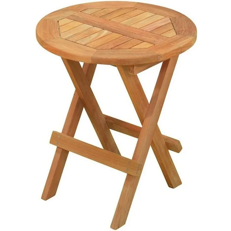 Kai Wiechmann Beistelltisch Hochwertiges Teak Tischchen rund als wetterfester Ablagetisch, klappbarer und unbehandelter Balkontisch aus Teak